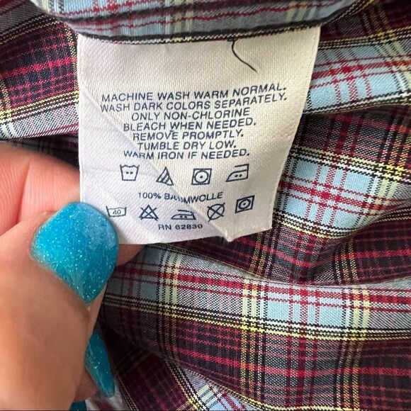 Land’s End Plaid Oxford Style Long Sleeve Button Front Cotton Shirt Large - Picture 5 of 5